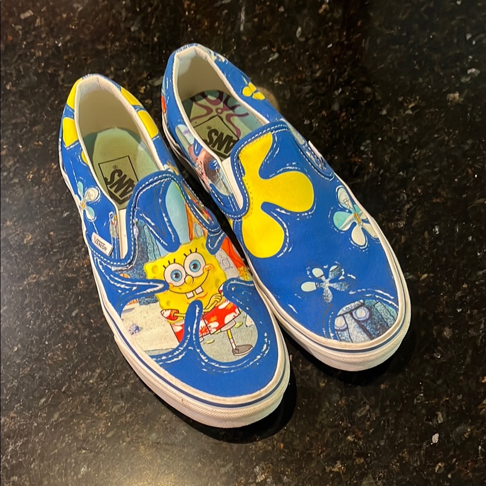 Vans Men size 9 or women size 10.5. Blue SpongeBob Slip-On Shoes